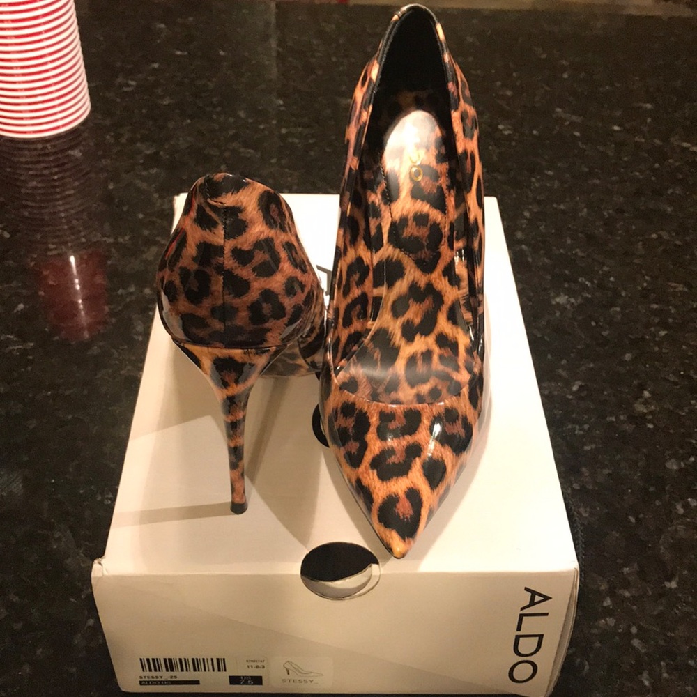 Aldo Leopard Print Patent Leather Heels. With Box.